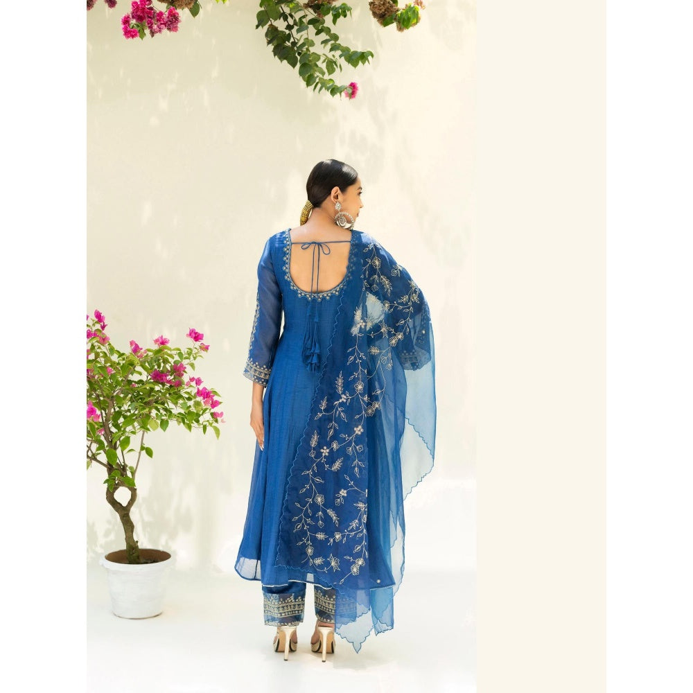 AM by Anita Mittal Blue Dastak Anarkali Kurta with Pant and Dupatta