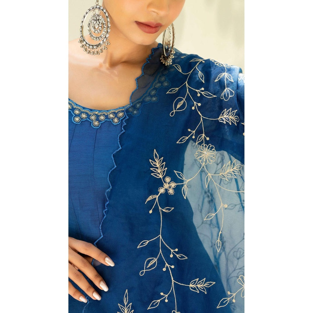 AM by Anita Mittal Blue Dastak Anarkali Kurta with Pant and Dupatta
