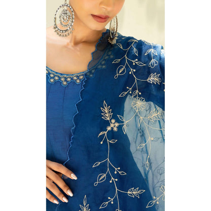AM by Anita Mittal Blue Dastak Anarkali Kurta with Pant and Dupatta