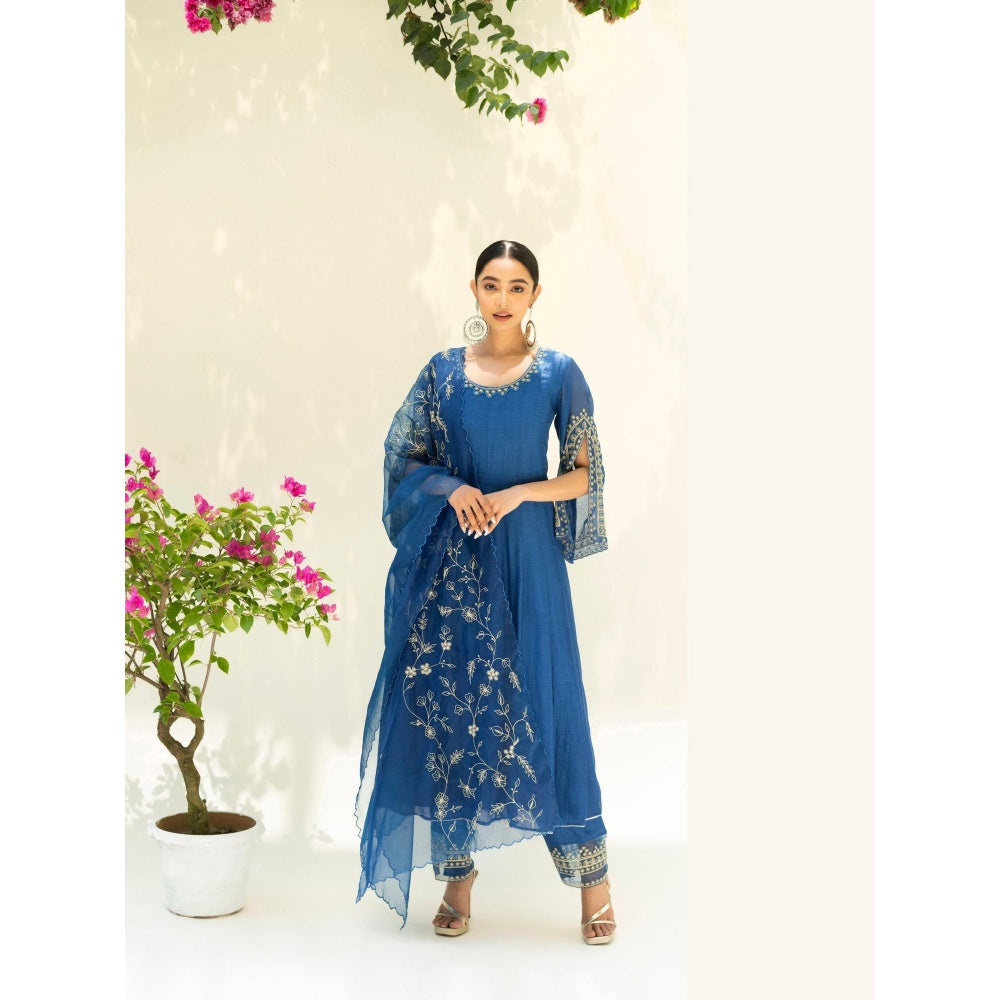 AM by Anita Mittal Blue Dastak Anarkali Kurta with Pant and Dupatta