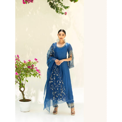 AM by Anita Mittal Blue Dastak Anarkali Kurta with Pant and Dupatta
