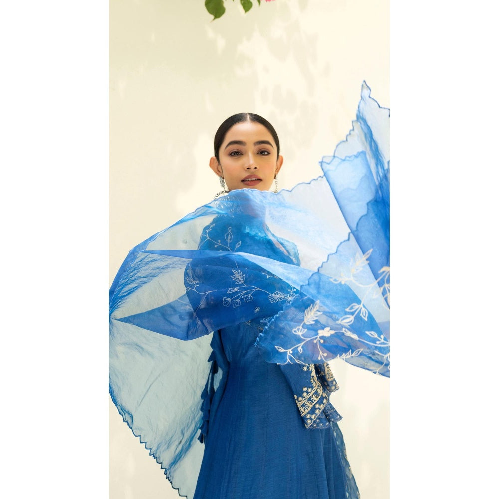 AM by Anita Mittal Blue Dastak Anarkali Kurta with Pant and Dupatta