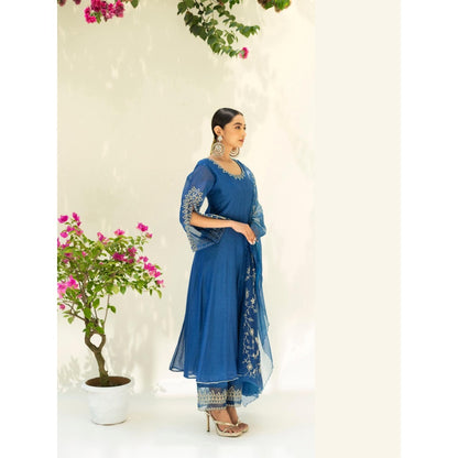 AM by Anita Mittal Blue Dastak Anarkali Kurta with Pant and Dupatta
