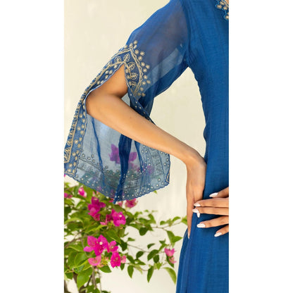 AM by Anita Mittal Blue Dastak Anarkali Kurta with Pant and Dupatta