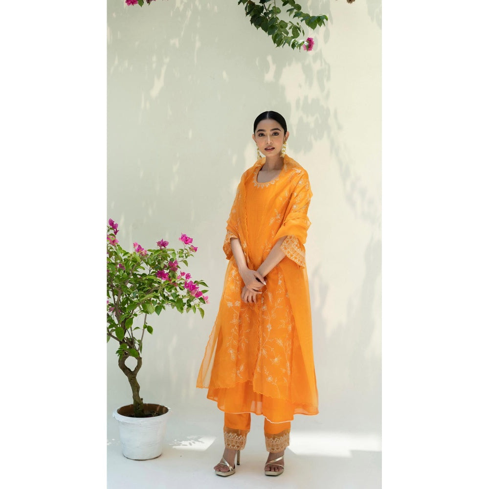 AM by Anita Mittal Orange Dastak Anarkali Kurta with Pant and Dupatta