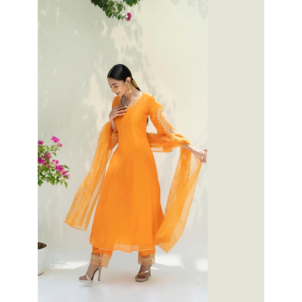 AM by Anita Mittal Orange Dastak Anarkali Kurta with Pant and Dupatta