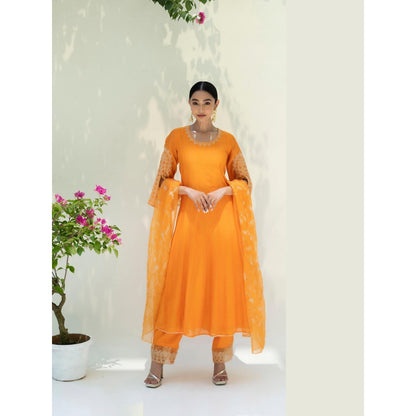 AM by Anita Mittal Orange Dastak Anarkali Kurta with Pant and Dupatta