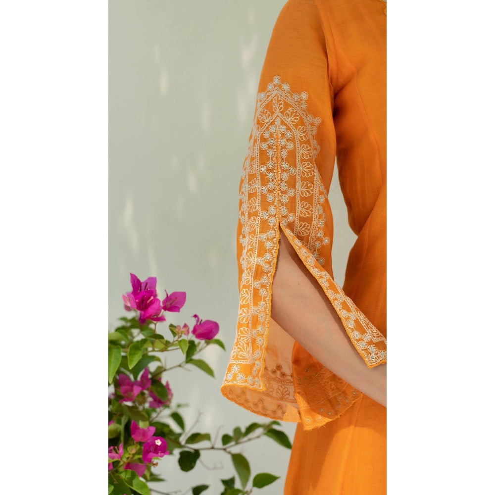 AM by Anita Mittal Orange Dastak Anarkali Kurta with Pant and Dupatta