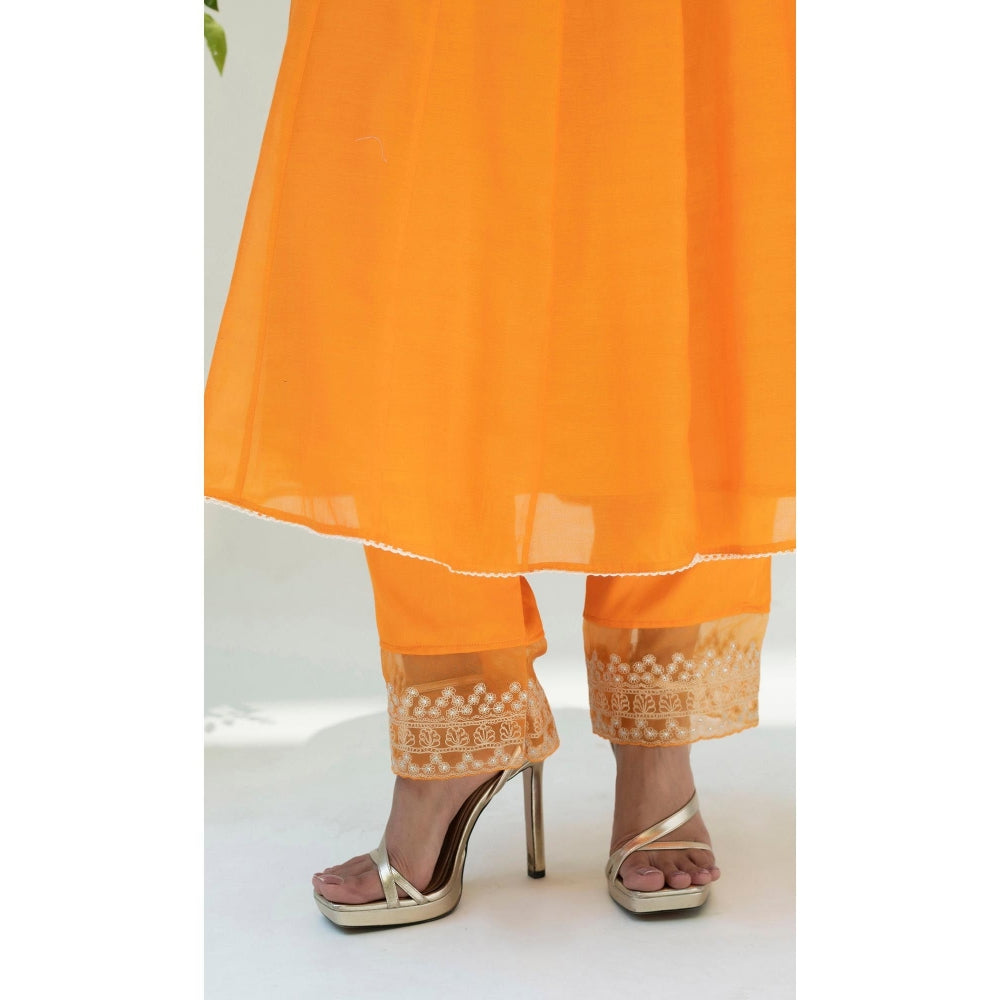 AM by Anita Mittal Orange Dastak Anarkali Kurta with Pant and Dupatta