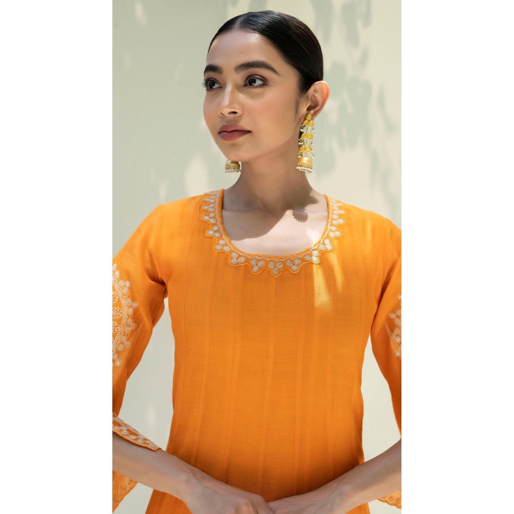 AM by Anita Mittal Orange Dastak Anarkali Kurta with Pant and Dupatta