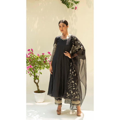 AM by Anita Mittal Black Dastak Anarkali Kurta with Pant and Dupatta