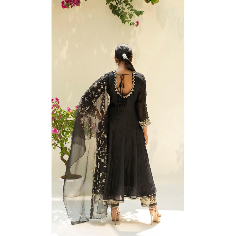 AM by Anita Mittal Black Dastak Anarkali Kurta with Pant and Dupatta