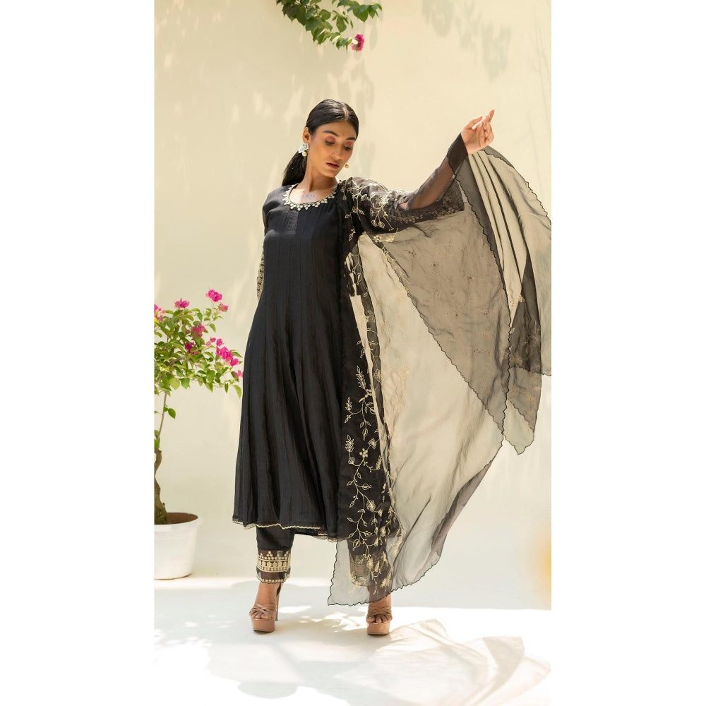 AM by Anita Mittal Black Dastak Anarkali Kurta with Pant and Dupatta
