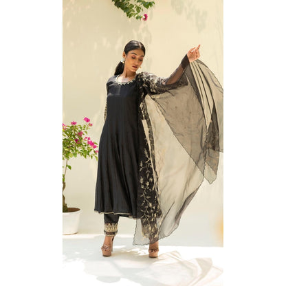 AM by Anita Mittal Black Dastak Anarkali Kurta with Pant and Dupatta