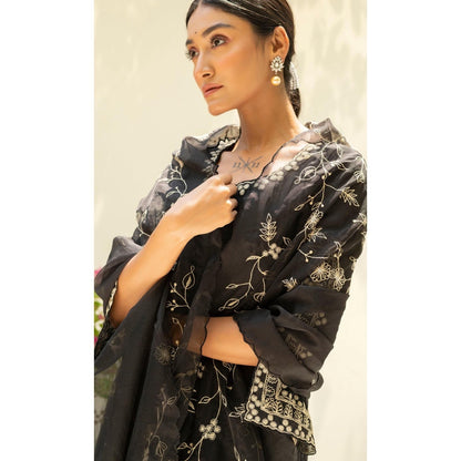 AM by Anita Mittal Black Dastak Anarkali Kurta with Pant and Dupatta