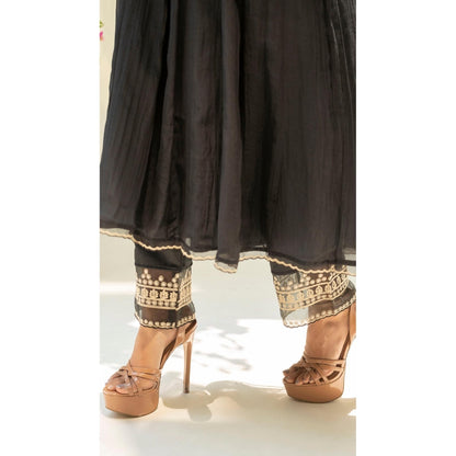AM by Anita Mittal Black Dastak Anarkali Kurta with Pant and Dupatta