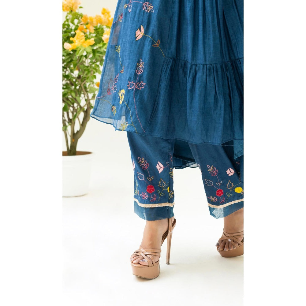 AM by Anita Mittal Navy Blue Soch Side-Gather Anarkali Kurta with Pant and Dupatta
