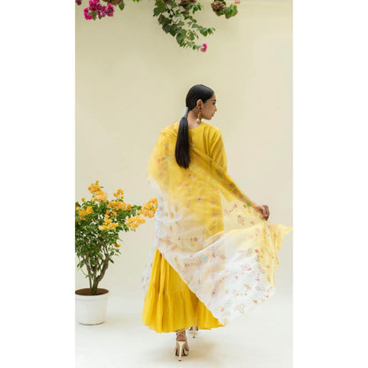 AM by Anita Mittal Yellow Soch Side-Gather Anarkali Kurta with Pant and Dupatta