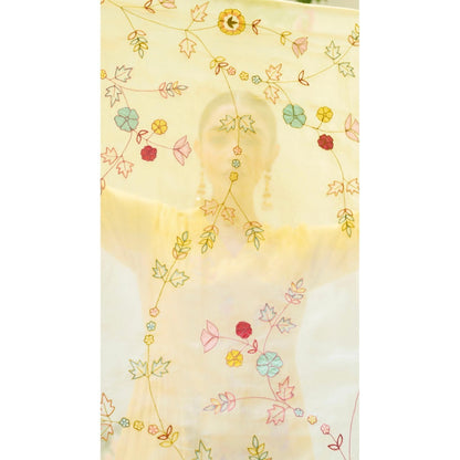 AM by Anita Mittal Yellow Soch Side-Gather Anarkali Kurta with Pant and Dupatta