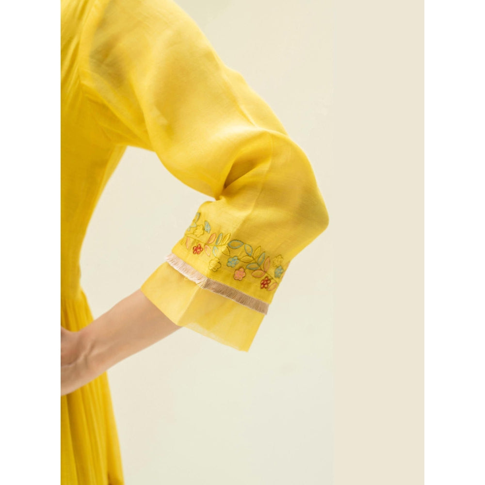 AM by Anita Mittal Yellow Soch Side-Gather Anarkali Kurta with Pant and Dupatta