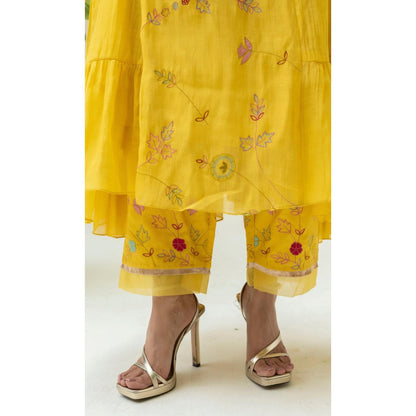 AM by Anita Mittal Yellow Soch Side-Gather Anarkali Kurta with Pant and Dupatta