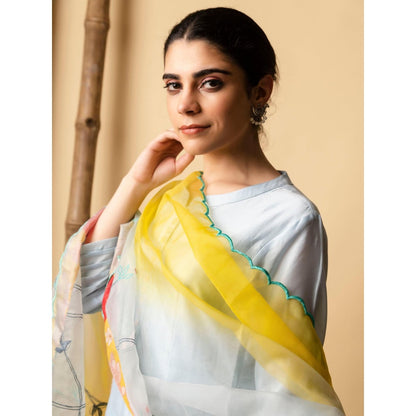 AM by Anita Mittal Blue Floral Applique Kurta with Pant and Dupatta