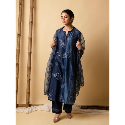 AM by Anita Mittal Blue Leaf Applique Kurta with Pant and Dupatta
