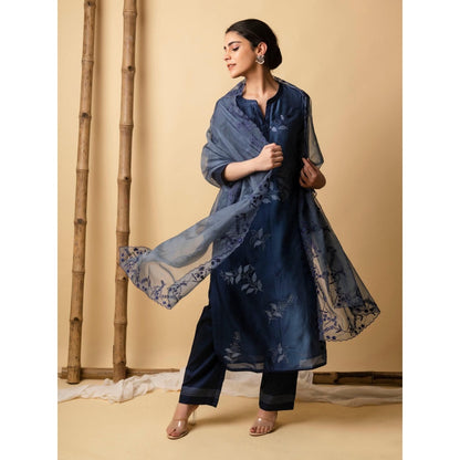 AM by Anita Mittal Blue Leaf Applique Kurta with Pant and Dupatta