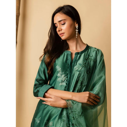 AM by Anita Mittal Green Leaf Applique Kurta with Pant and Dupatta