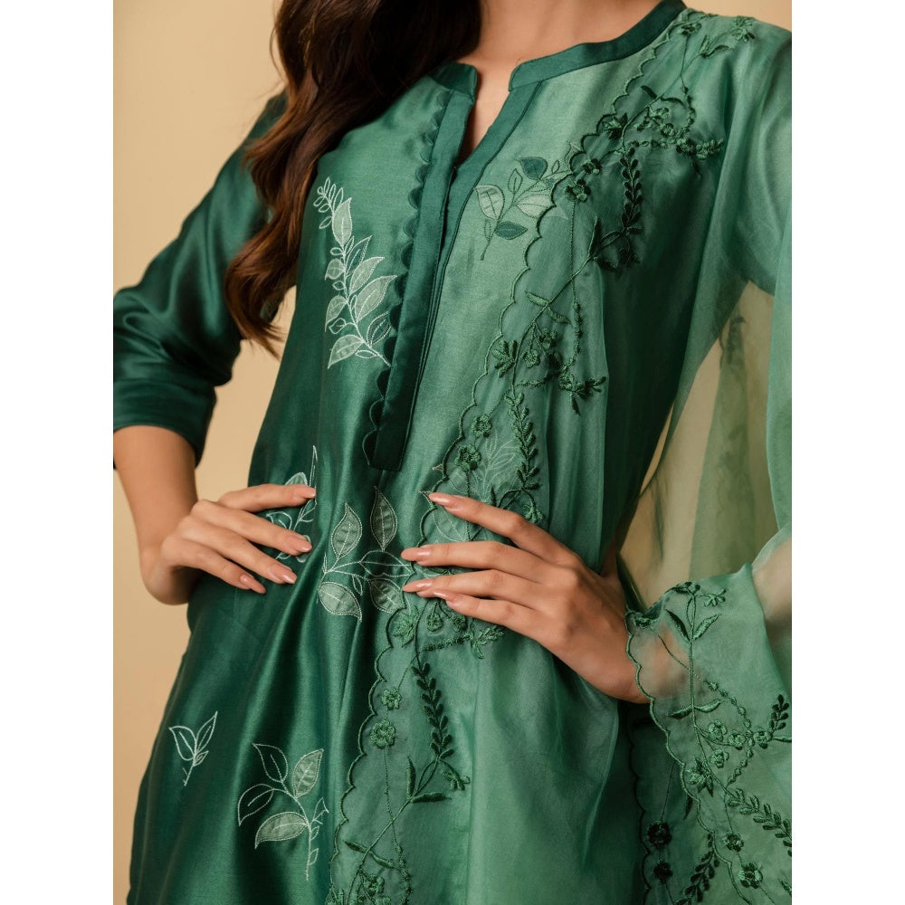AM by Anita Mittal Green Leaf Applique Kurta with Pant and Dupatta