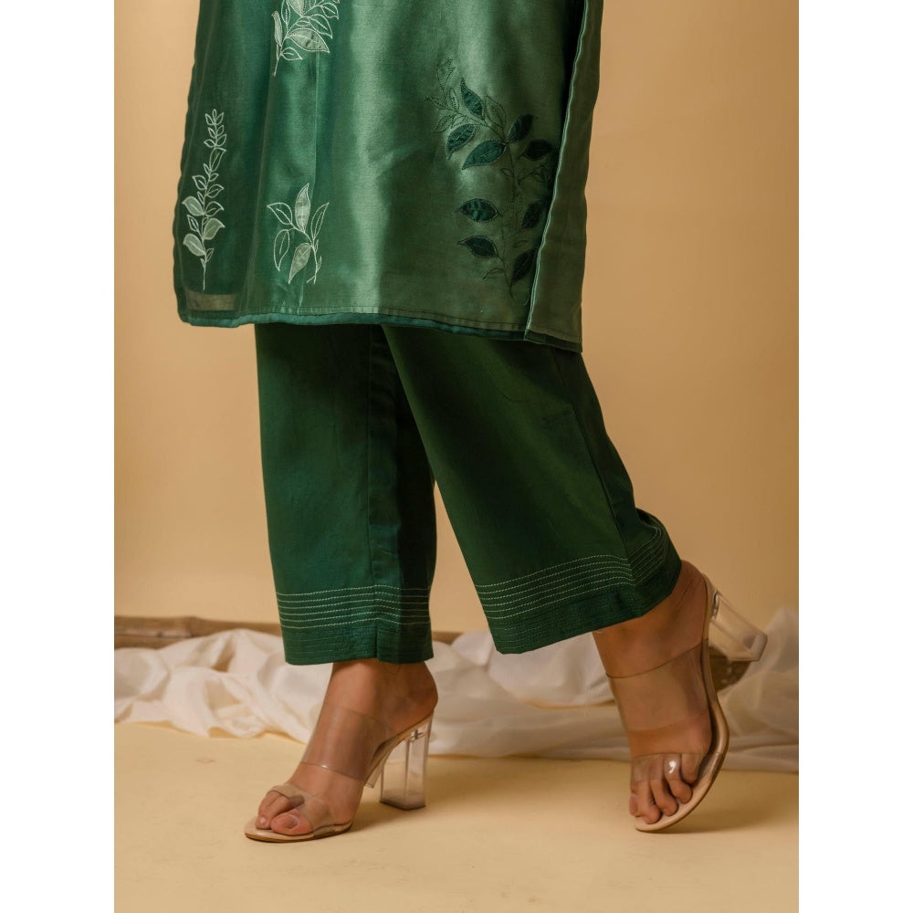 AM by Anita Mittal Green Leaf Applique Kurta with Pant and Dupatta