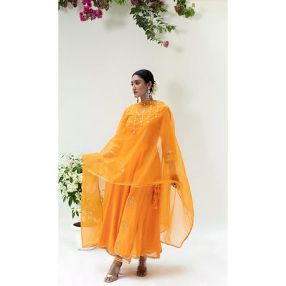 AM by Anita Mittal Orange Muskat Angrakha Kurta with Pant and Dupatta