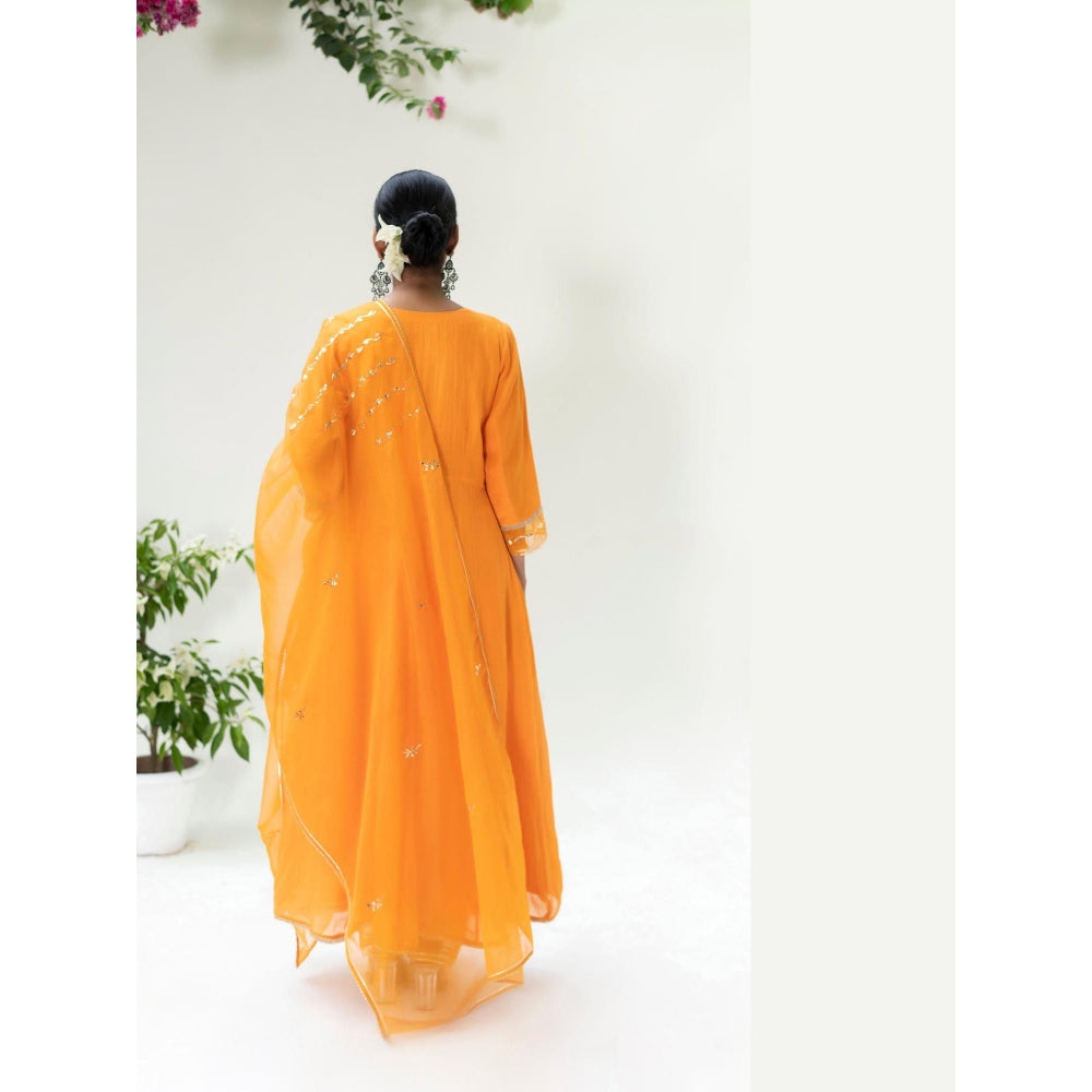 AM by Anita Mittal Orange Muskat Angrakha Kurta with Pant and Dupatta