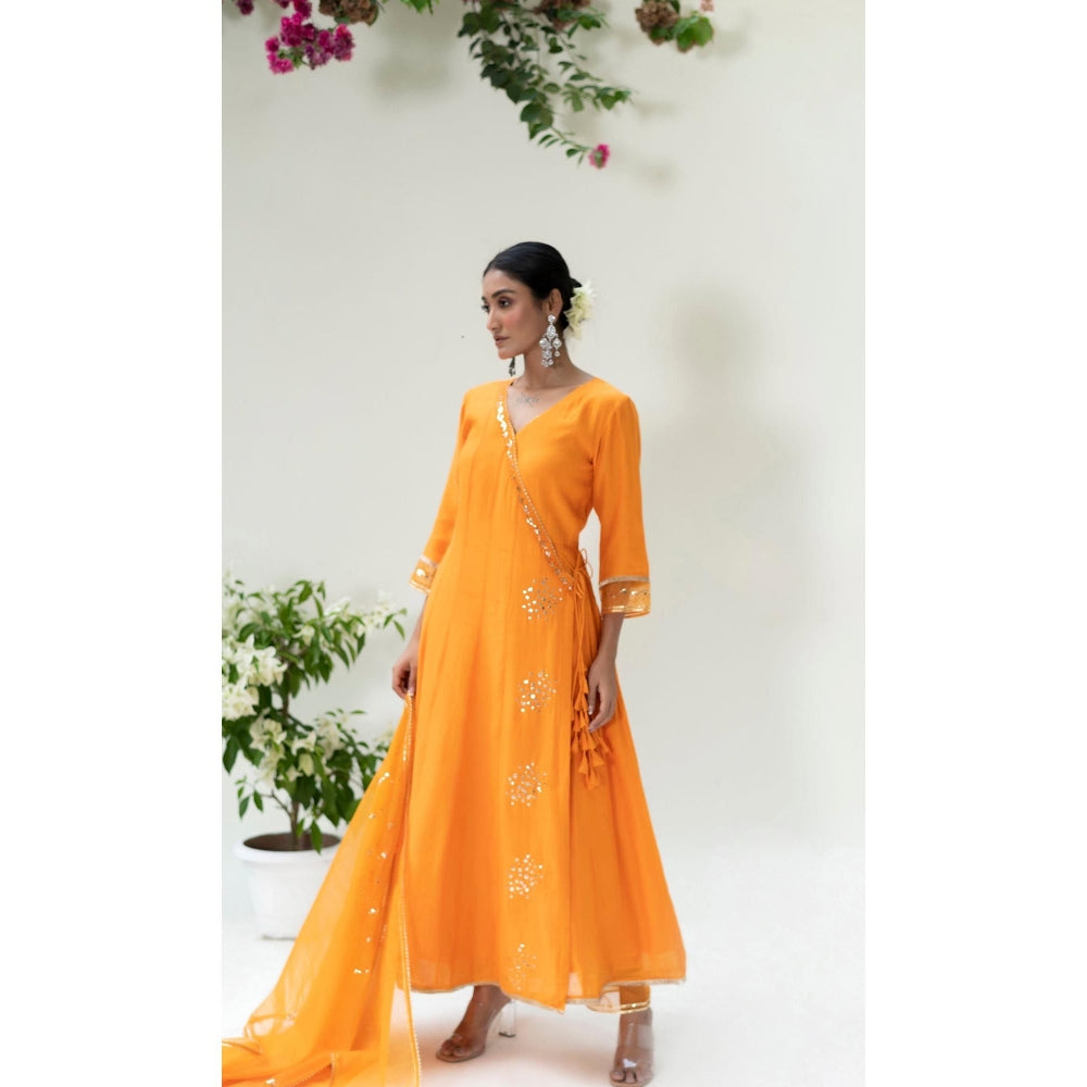 AM by Anita Mittal Orange Muskat Angrakha Kurta with Pant and Dupatta