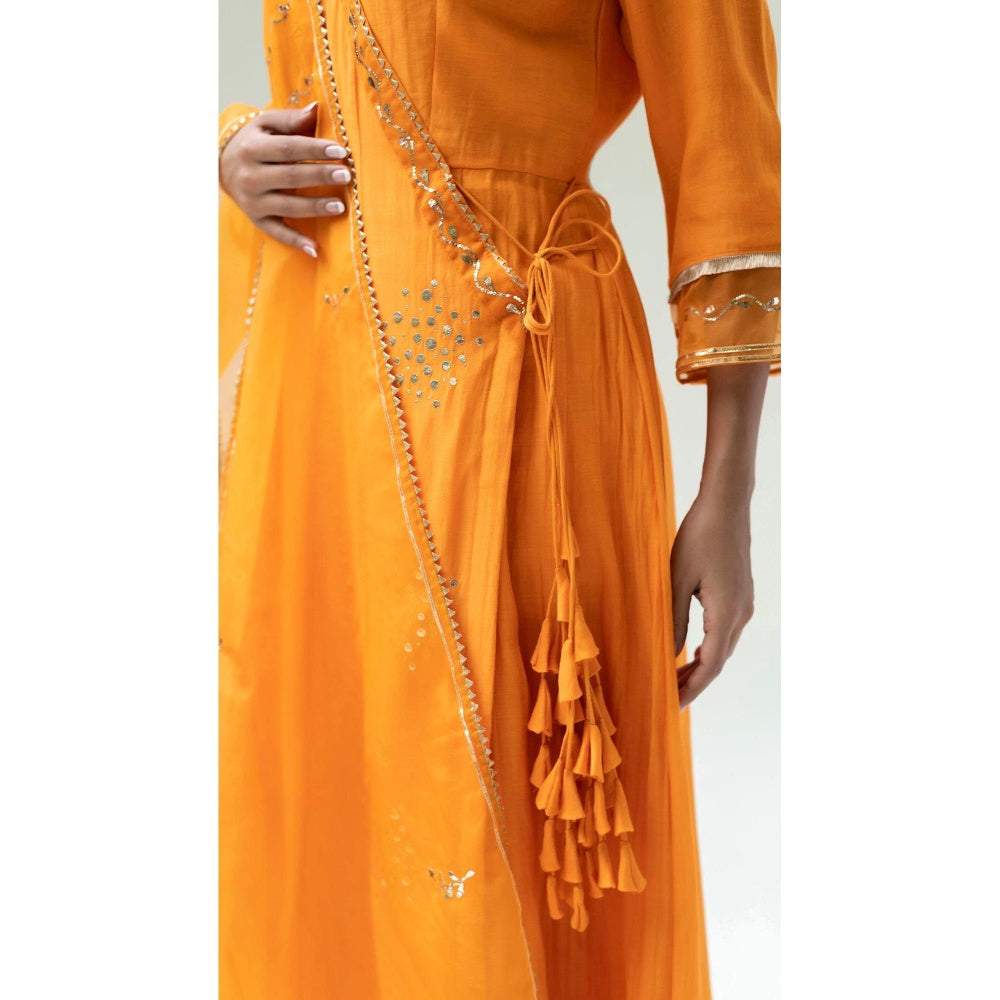 AM by Anita Mittal Orange Muskat Angrakha Kurta with Pant and Dupatta