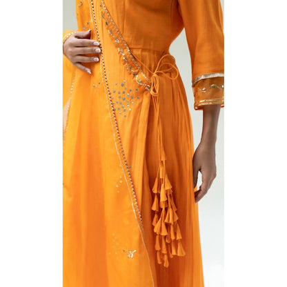 AM by Anita Mittal Orange Muskat Angrakha Kurta with Pant and Dupatta