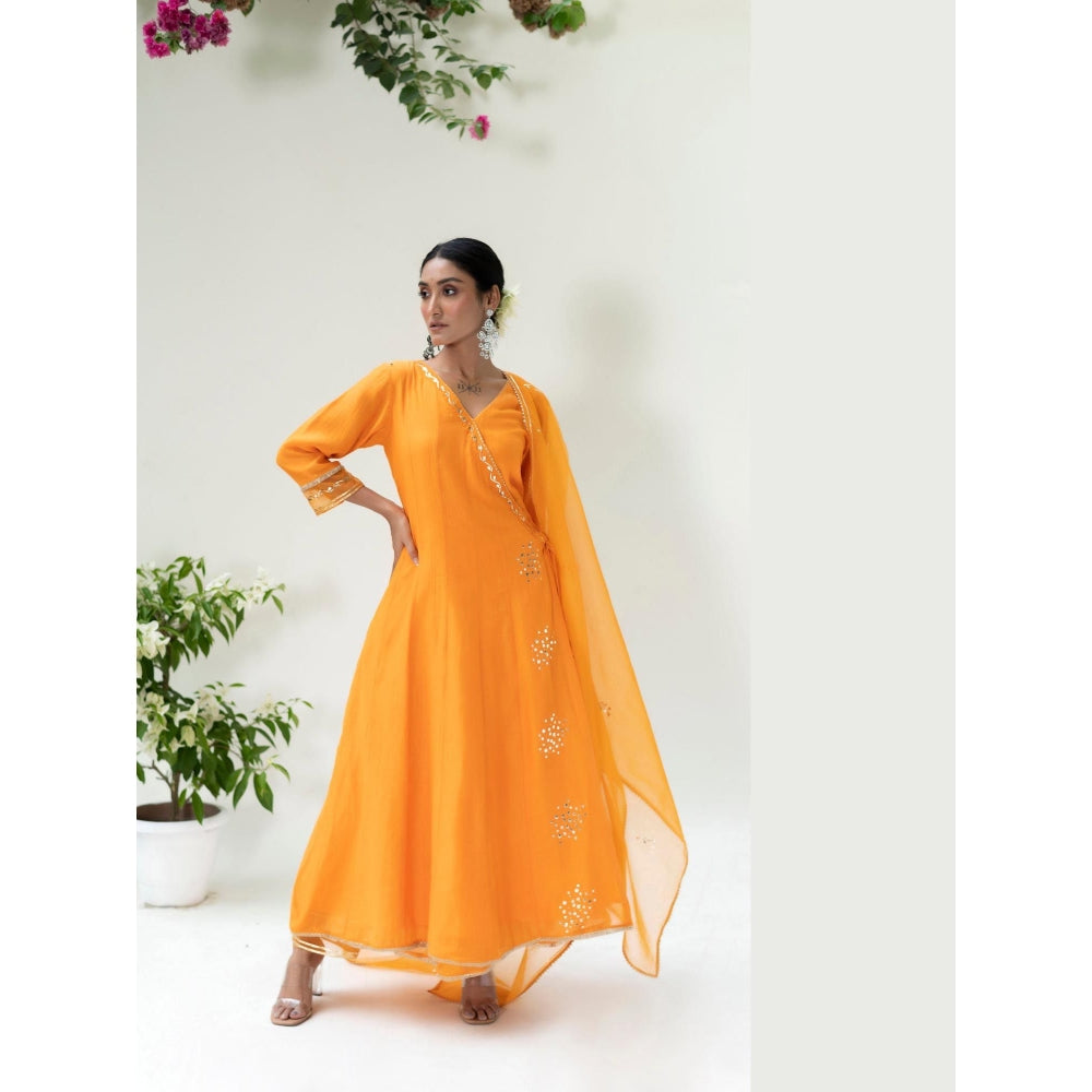 AM by Anita Mittal Orange Muskat Angrakha Kurta with Pant and Dupatta