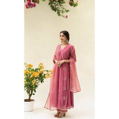 AM by Anita Mittal Pink Muskat Angrakha Kurta with Pant and Dupatta