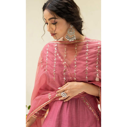 AM by Anita Mittal Pink Muskat Angrakha Kurta with Pant and Dupatta