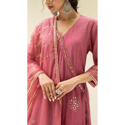 AM by Anita Mittal Pink Muskat Angrakha Kurta with Pant and Dupatta
