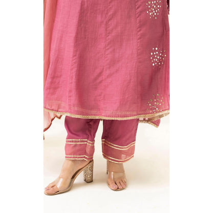 AM by Anita Mittal Pink Muskat Angrakha Kurta with Pant and Dupatta