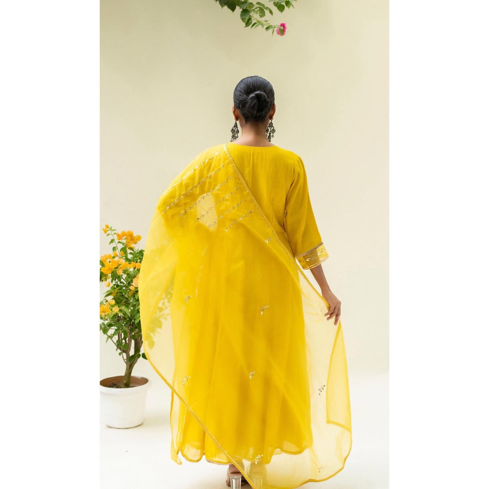 AM by Anita Mittal Yellow Muskat Angrakha Kurta with Pant and Dupatta