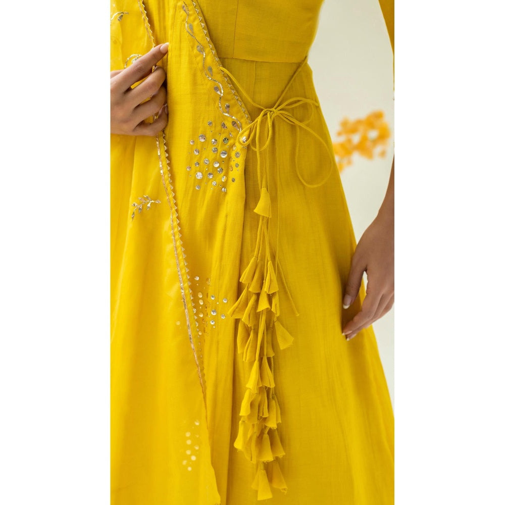 AM by Anita Mittal Yellow Muskat Angrakha Kurta with Pant and Dupatta