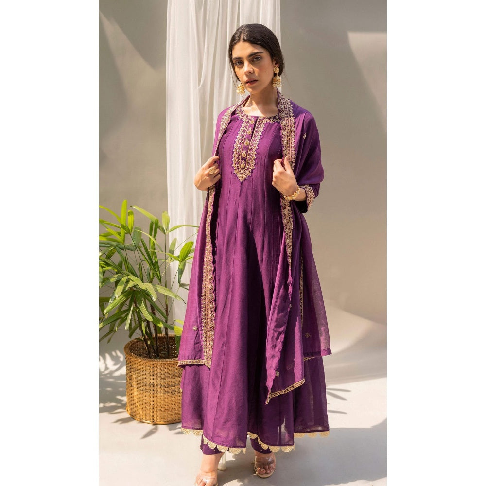 AM by Anita Mittal Purple Dahliya Anarkali Kurta with Pant and Dupatta