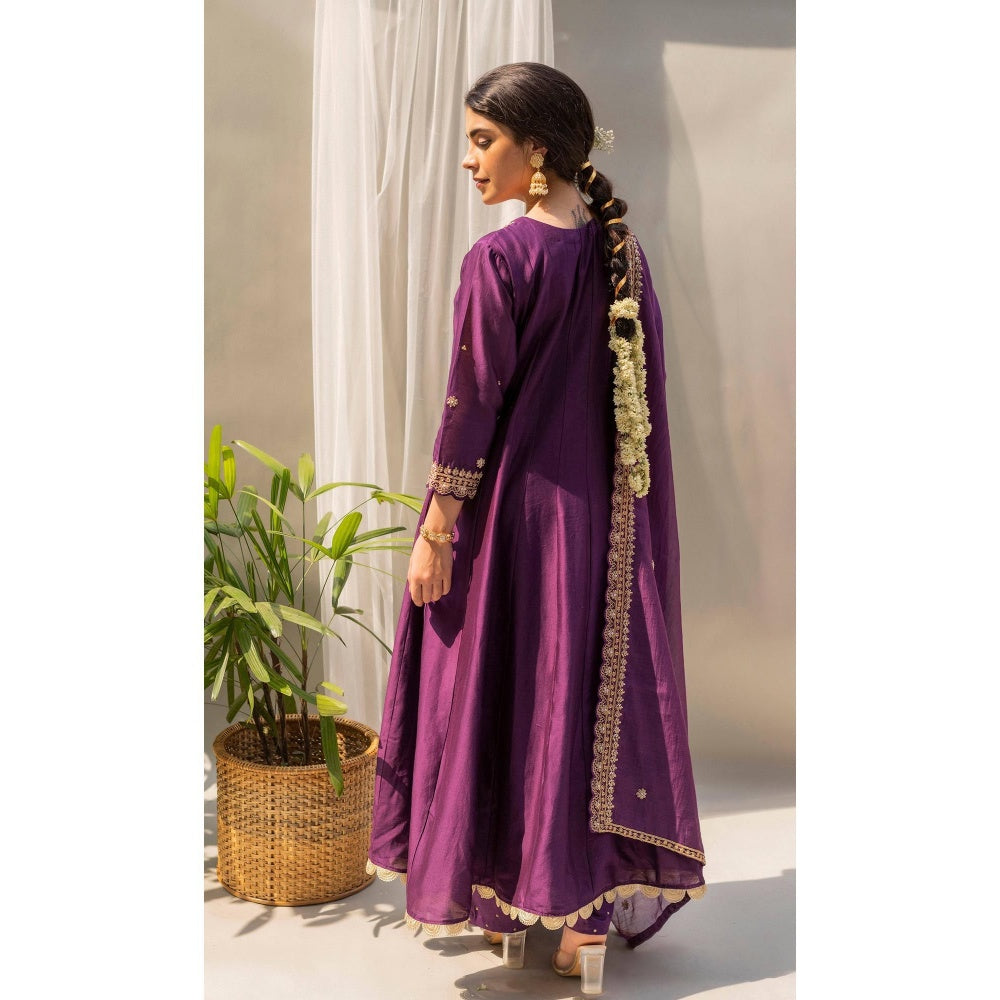 AM by Anita Mittal Purple Dahliya Anarkali Kurta with Pant and Dupatta