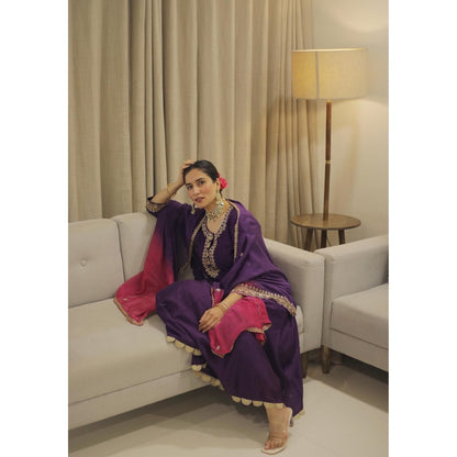 AM by Anita Mittal Purple Dahliya Anarkali Kurta with Pant and Dupatta