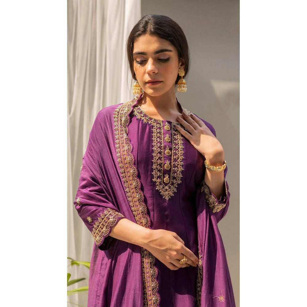 AM by Anita Mittal Purple Dahliya Anarkali Kurta with Pant and Dupatta