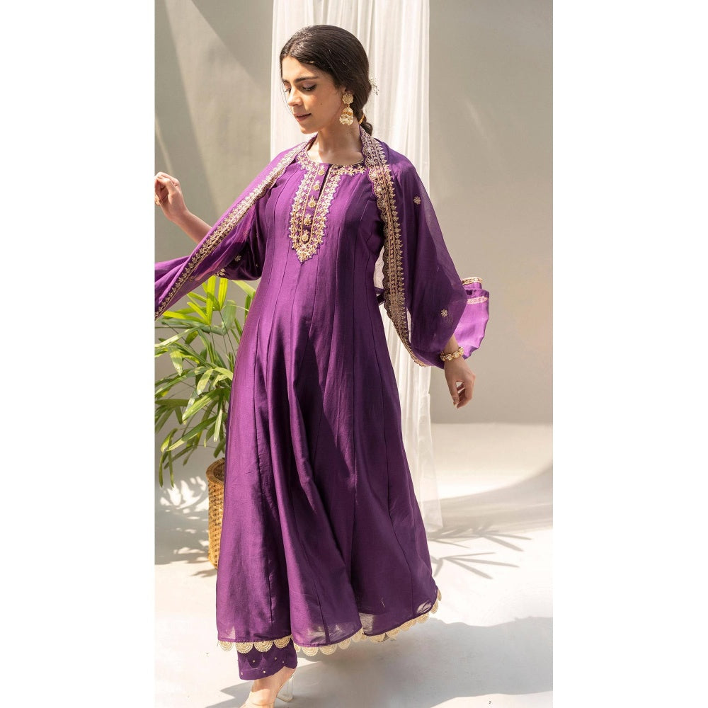 AM by Anita Mittal Purple Dahliya Anarkali Kurta with Pant and Dupatta
