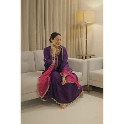 AM by Anita Mittal Purple Dahliya Anarkali Kurta with Pant and Dupatta