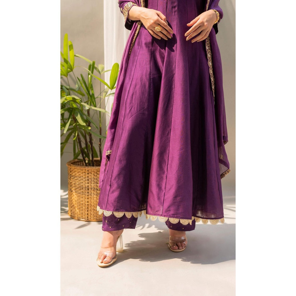 AM by Anita Mittal Purple Dahliya Anarkali Kurta with Pant and Dupatta